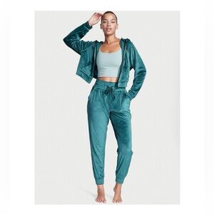 Victoria’s Secret Teal Velour Track Suit with Rhinestone Lined Pants and Hoodie